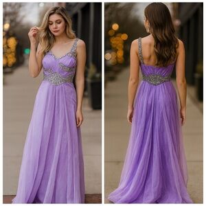 SHERRI HILL Lavender Rhinestone Embellished Maxi Gown Size 00 NWT